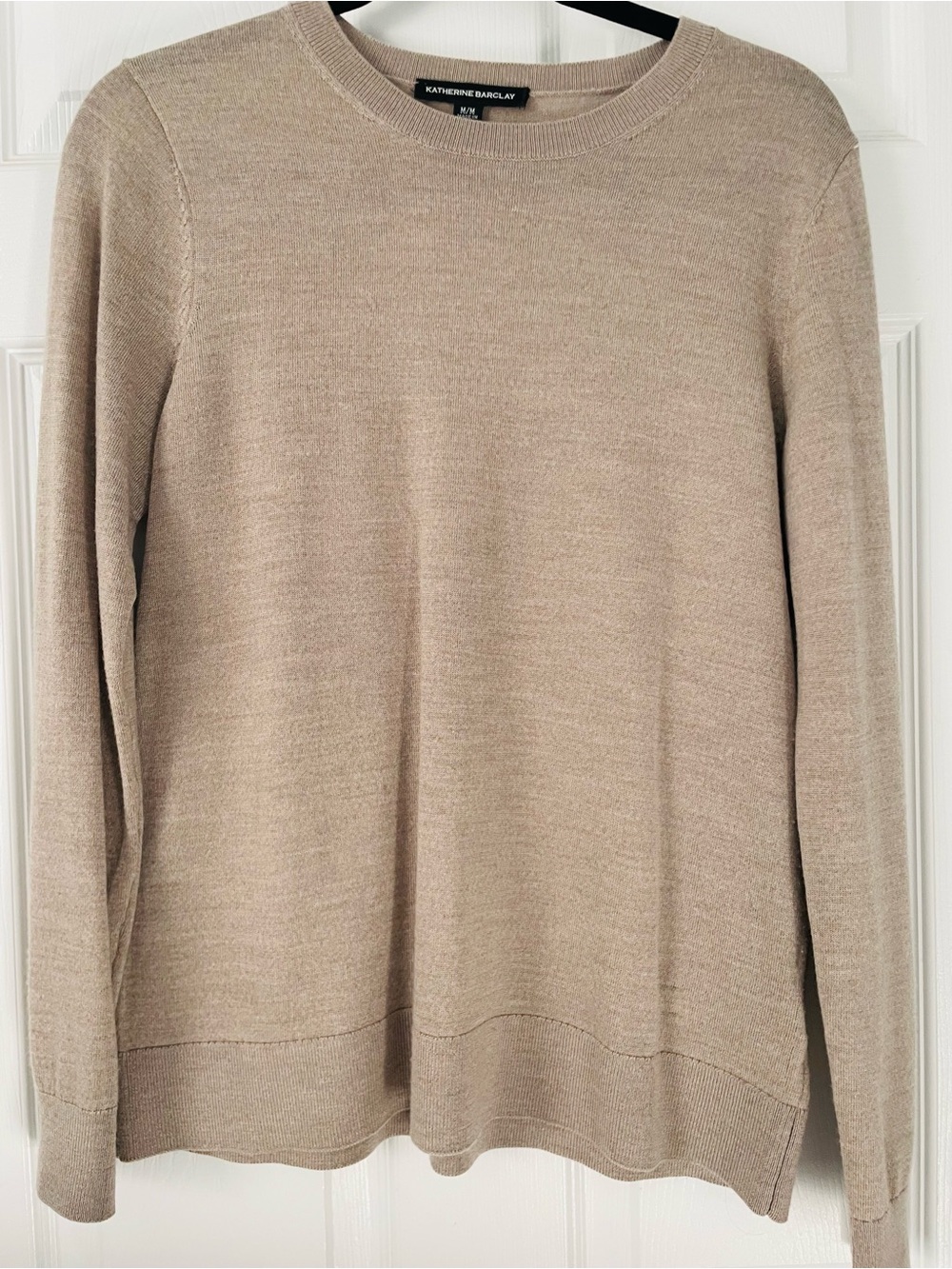 Katherine Barclay Taupe Crewneck Sweater - Wool Knit